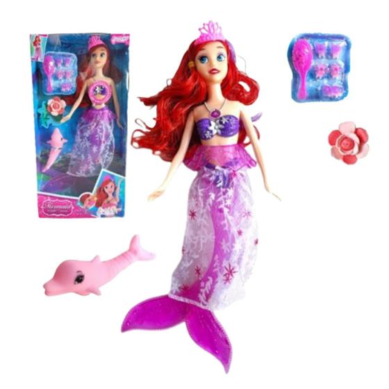 Imagem de Boneca Sereia Tipo Ariel e Golfinho com Musica Luz Na Cauda