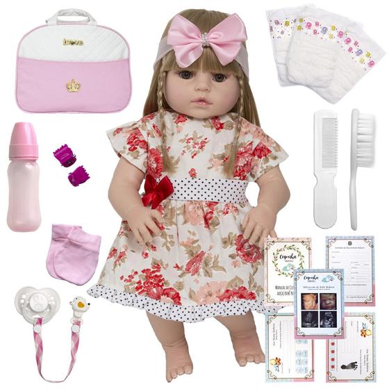 Imagem de Boneca Tipo Bebe Reborn Loira Com Lindos Acessórios