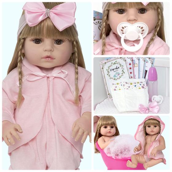 Imagem de Boneca Tipo Reborn 52cm Baby Princesa Loira + Lindo Enxoval