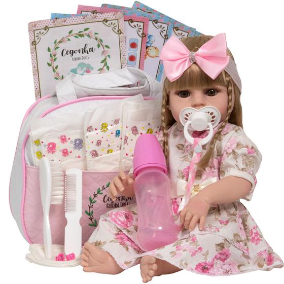 Imagem de Boneca Tipo Reborn Princesa Loira 46cm Com Bolsa Maternidade