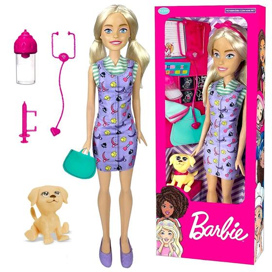 Imagem de Boneca Veterinária Barbie na Caixa 65cm + Cachorro e 8 Acessórios Original Mattel