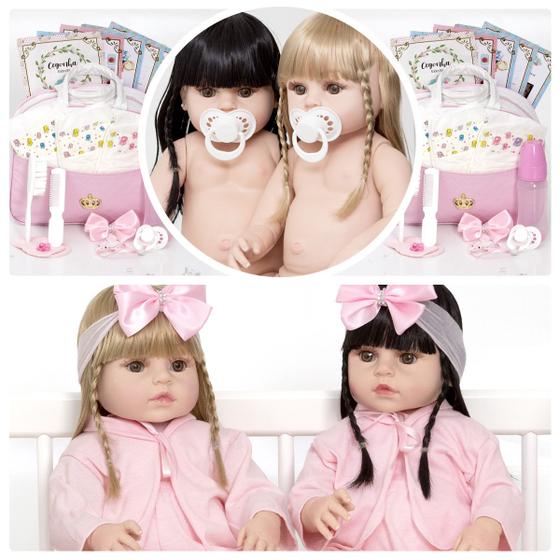 Imagem de Bonecas Bebe Reborn Gêmeas Meninas Lindas Pagão Rosa Enxoval