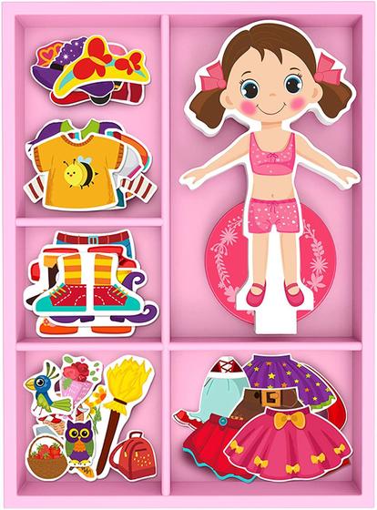 Imagem de Bonecas de madeira magnética da TOYSTER Toy  Pretend Play Set Inclui: 1 Boneca de Madeira com 30 ideias variadas de vestido de fantasia  Não é uma boneca de papel comum  Ótima ideia de presente para garotinhas 3+ (PZ550)