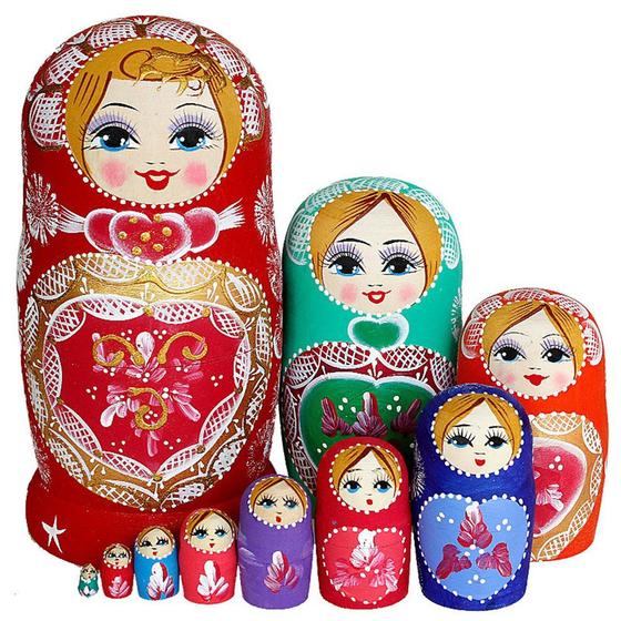 Imagem de Bonecas Matryoshka Russas de Madeira - Conjunto com 10 Peças