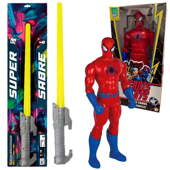 Imagem de Boneco Aracmiano E Sabre Colorido Fluorescente Infantil Para Crianças Meninos E Meninas Super Aranha Homem