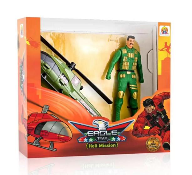 Imagem de Boneco Army Fighter Verde com Helicóptero 844 - Tecnil Brinquedos