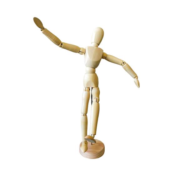 Imagem de Boneco Articulado De Madeira Com Base Moda Desenho Artes Manequim Design Enfeite Decorativo 30cm