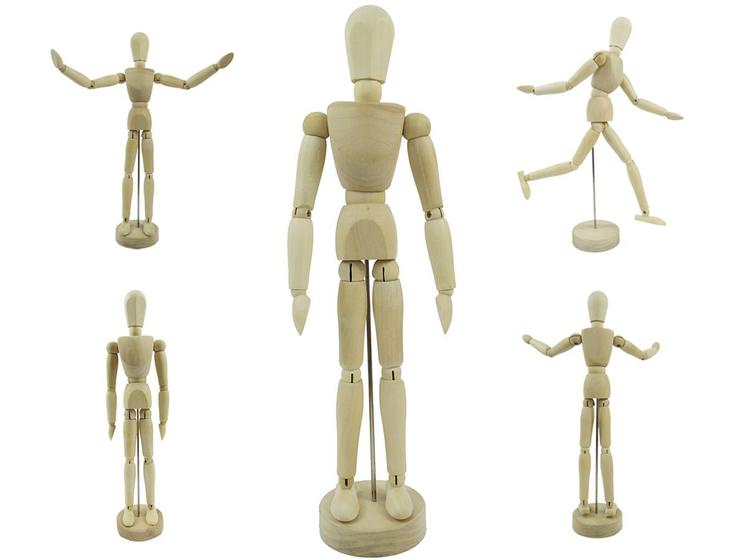 Imagem de Boneco Articulado Grande 30cm De Madeira Modelo Humano Desenhos Moda Arte