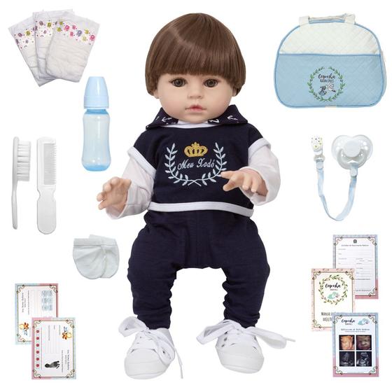 Imagem de Boneco Bebe Reborn Infantil Menino Xodó Azul Enxoval Luxo