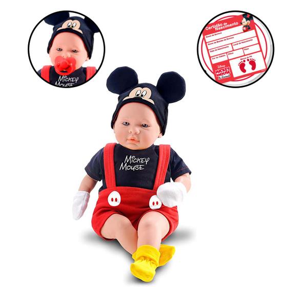 Imagem de Boneco Bebê Recém-Nascido Roupinha Mickey Mouse Faz De Conta Brinquedo Infantil