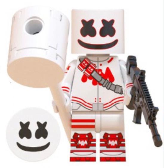 Boneco Blocos De Montar DJ Marshmello Gun Machine Mega Block Toys