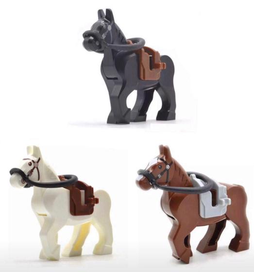 Imagem de Boneco Blocos De Montar Kit 3 Cavalos Exército Soldados