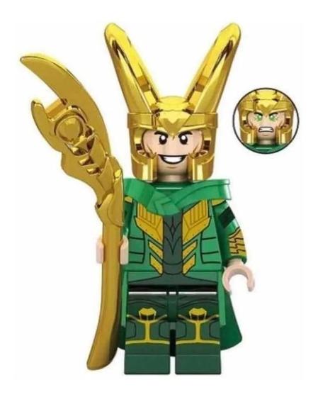 Imagem de Boneco Blocos De Montar Loki Thor Capacete Ouro Brilhante