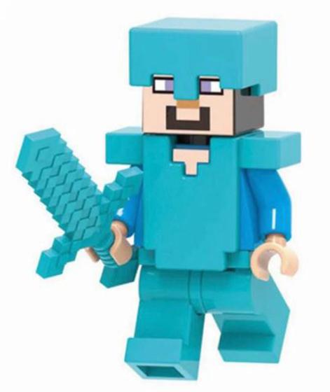 Imagem de Boneco Blocos De Montar Steve Armadura Diamante Minecraft