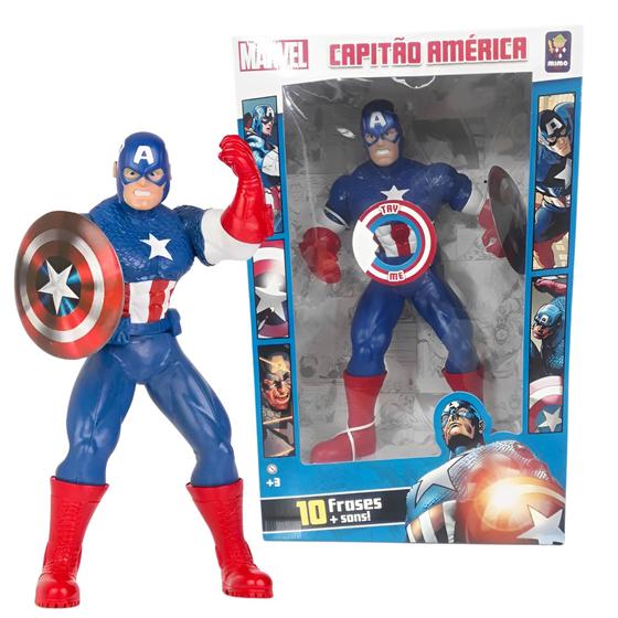 Imagem de Boneco Capitão América Marvel 10 Falas 50cm Super Herói Vingadores Action Figure Mimo Toys - 0582