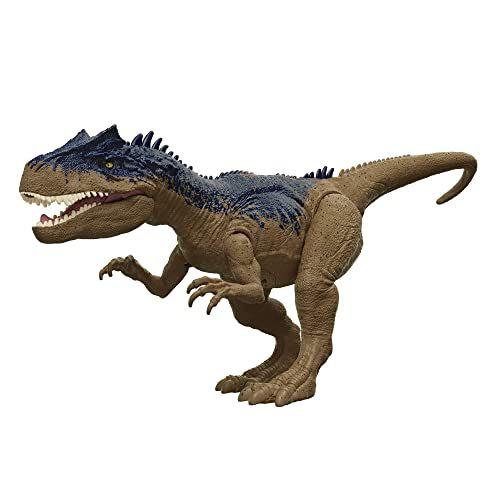 Imagem de Boneco de ação de dinossauro alossauro Jurassic World Camp Cretaceous Roar Attack com recurso de ataque e sons, presente de brinquedo e colecionável