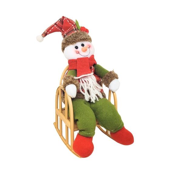 Imagem de Boneco de Neve Decor Pelúcia Xadrez Vermelho e Verde na Cadeira de Balanço 28cm - Master Christmas