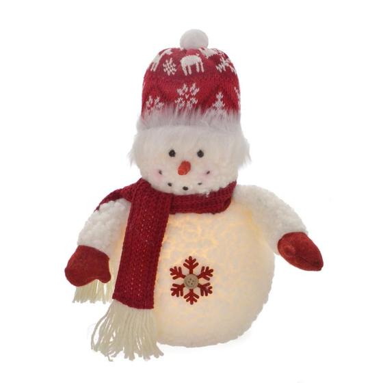 Imagem de Boneco de neve natalino com cachecol e gorro vermelho e led