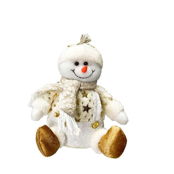 Imagem de Boneco de Neve Sentado Pelúcia Star Gold Champanhe 25cm - Magizi