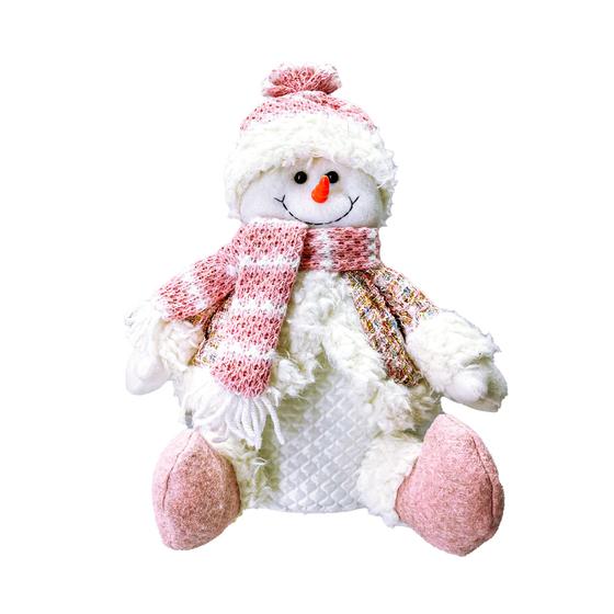 Imagem de Boneco de Neve Sentado Rose em Tecido Trico Decoração Luxuosa 32cm