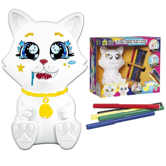 Imagem de Boneco Didatico De Pintura Gatinho Joy Em Vinil Macio Com Canetinhas Para Pintar - Samba Toys