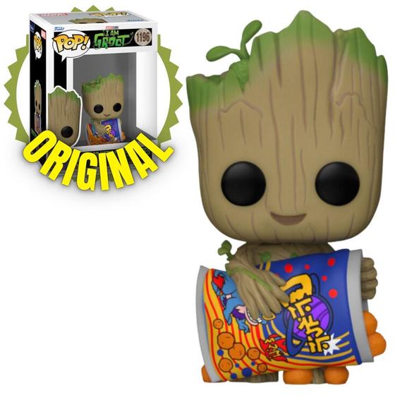 Imagem de Boneco Funko Pop Action Figure Original Colecionável Funko Pop I Am Groot - Groot com Cheese Puffs 1196