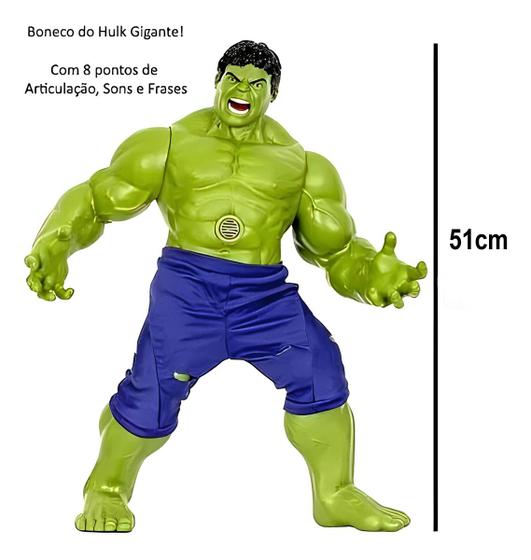 Imagem de Boneco Hulk Figura de Ação Marvel Articulado Realista C/ Som + Frase Original 51 Cm