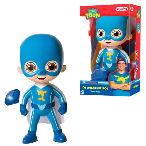 Imagem de Boneco Luccas Neto Original Infantil Super Foca Os Aventureiros 27cm Com Pedra Do Poder Novabrink
