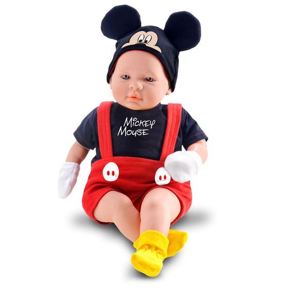 Imagem de Boneco Mickey 48cm Recém Nascido Com Chupeta Certidão Pijama