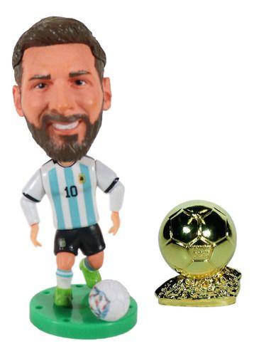 Imagem de Boneco Miniatura Messi Com Bola De Ouro Seleção