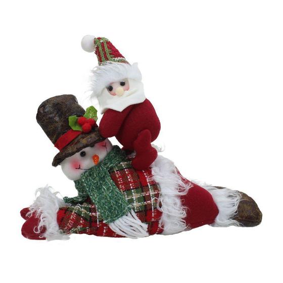 Imagem de Boneco Natal Decorativo Boneco De Neve Tecido Xadrez 34cm