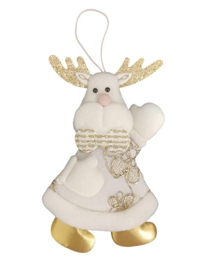 Imagem de Boneco Natalino Pendente 10x16cm Branco e Dourado