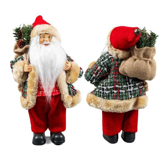 Imagem de Boneco Papai Noel Casaco 30cm Enfeite Natalino Luxo Decoração Premium