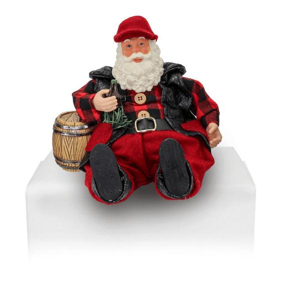 Imagem de Boneco Papai Noel Sentado 18cm Resina Barril Bebida Xadrez Decoracao Natalina Premium