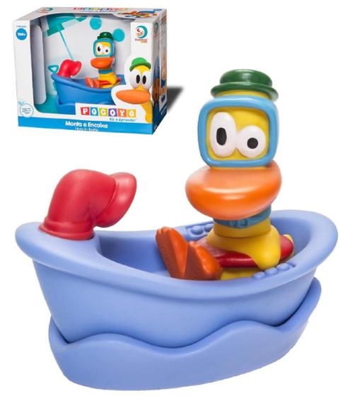 Imagem de Boneco Pato Pocoyo Com Barco Monta E Encaixa Hora do Banho