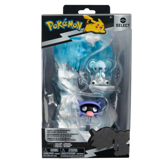 Imagem de Boneco Pokémon Shellder e Cubchoo c/ Cenário Ambiente Glacial - Pokémon Select - Jazwares