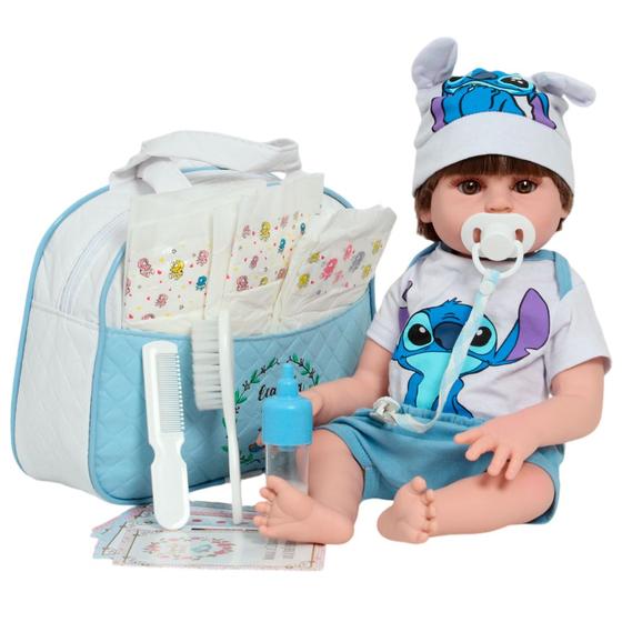 Imagem de Boneco Reborn Menino Com Conjunto Stitch Completo 46cm