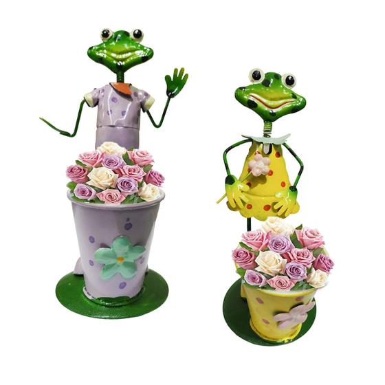 Imagem de Boneco Sapo Casal Decoraçao Jardim Balde de Flor Quintal Casa Pousada Varanda Enfeite Duravel Resistente