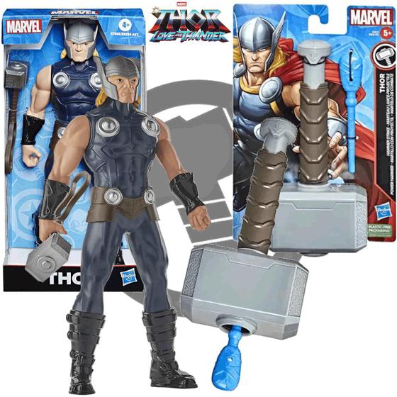 Imagem de Boneco Thor 25cm Vingadores e Lança Dardo Martelo Mjolnir