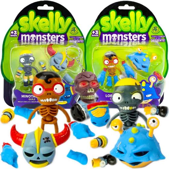 Imagem de Bonecos Skelly Monsters Minotauro e Lob Star + Chaveiro DTC