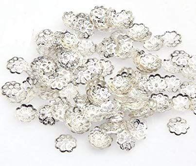 Imagem de Bonés de miçangas WOIWO Open Petal Flower Silver Color 9 mm 100 unidades