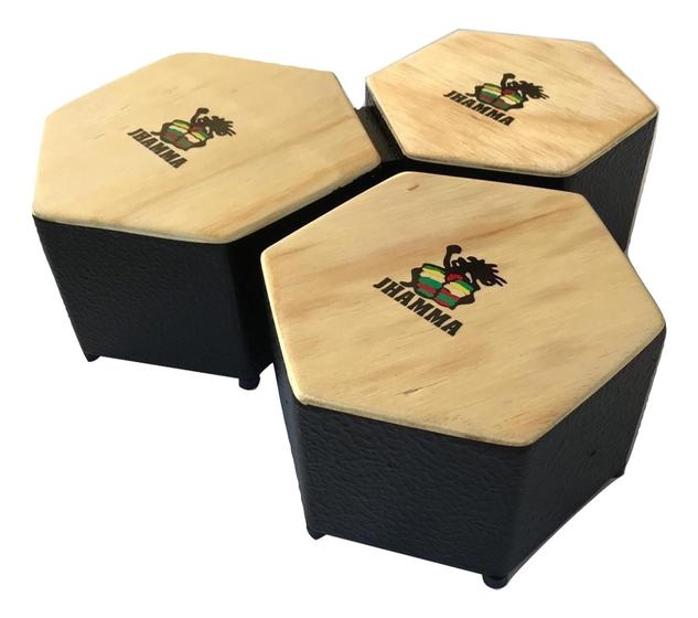 Imagem de Bongô Cajon Triplo Hexagonal De Madeira Jhamma