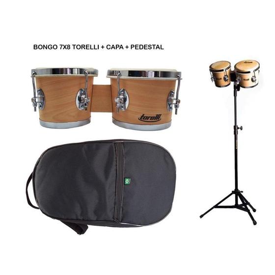 Imagem de Bongo Torelli Natural 7X8 Tb011 Pedestal E Capa Extra Luxo