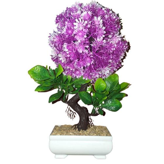 Bonsai Artificial Etéreo Boreal Lilás Vaso Branco Pedrisco Lar Dos