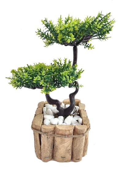 Bonsai Verde Arranjo Flor Artificial Com Vaso Rústico Em Madeira Menor preço em Bonsai Verde Arranjo Flor Artificial Com Vaso Rústico Em Madeira