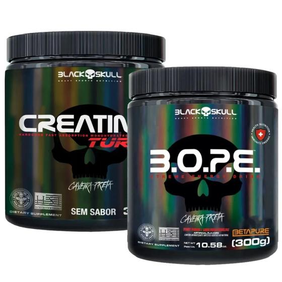 Imagem de Bope Pré Treino 300g + Creatina 300g Turbo Black Skull