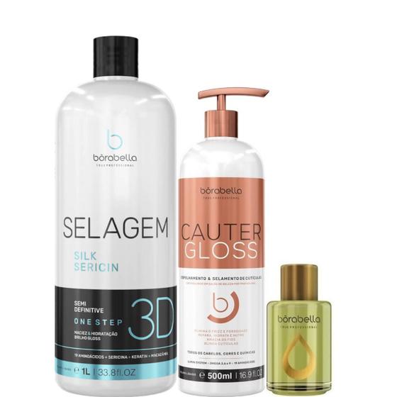 Imagem de Borabella Selagem 3D 1Litro + Cauter Gloss 500ml + Argan 7ml