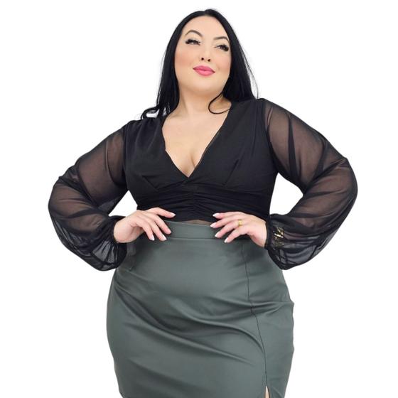 Imagem de Bori Body Plus Size Manga Bulfante Princesa Decote Tamnho 44 ao 52 GG XG Tule Festa Chique 