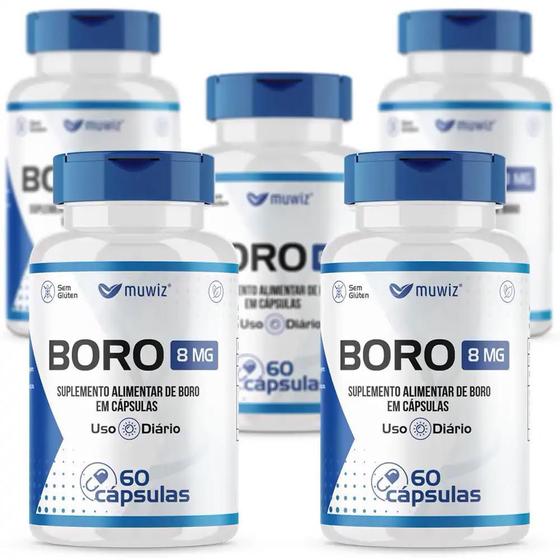 Imagem de Boro 8Mg 60 Cápsulas 400Mg Muwiz Kit X5