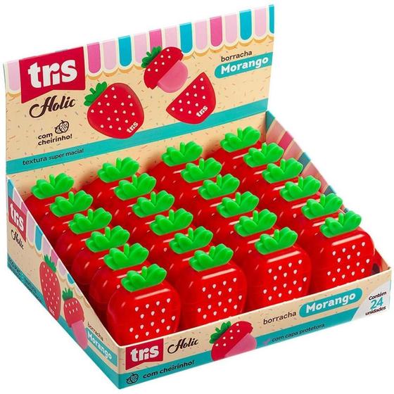 Imagem de Borracha Decorada TRIS Morango com Tampa e Aroma - Display com 24 Unidades